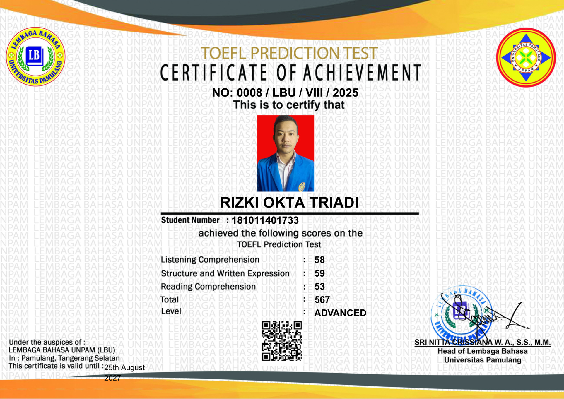 TOEFL (Test of English as a Foreign Language)